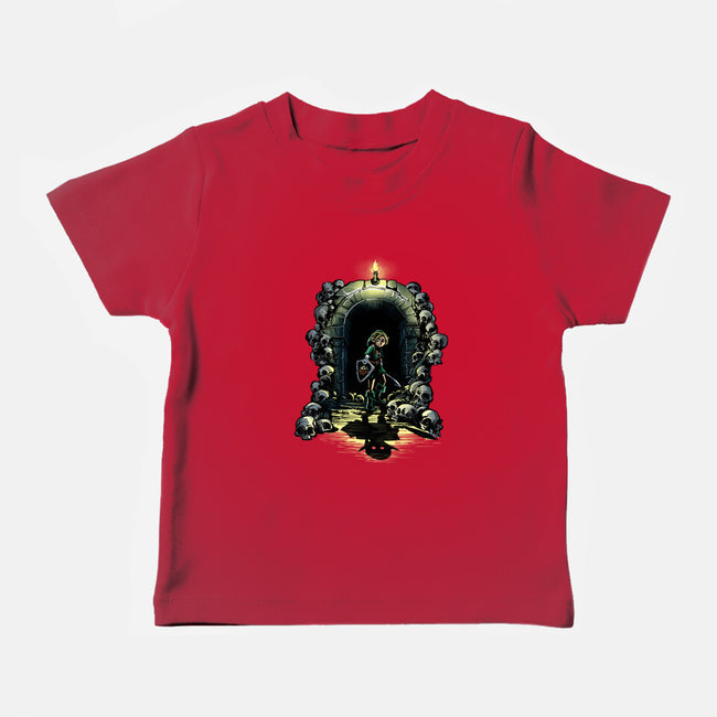 Link In The Dungeons-Baby-Basic-Tee-zascanauta