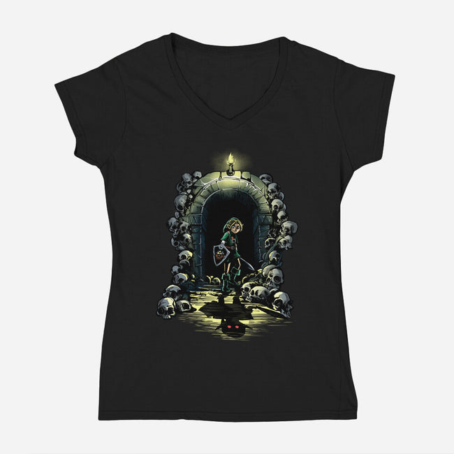 Link In The Dungeons-Womens-V-Neck-Tee-zascanauta