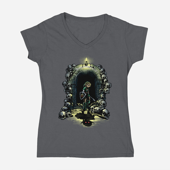Link In The Dungeons-Womens-V-Neck-Tee-zascanauta