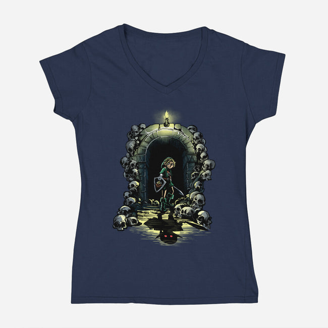 Link In The Dungeons-Womens-V-Neck-Tee-zascanauta