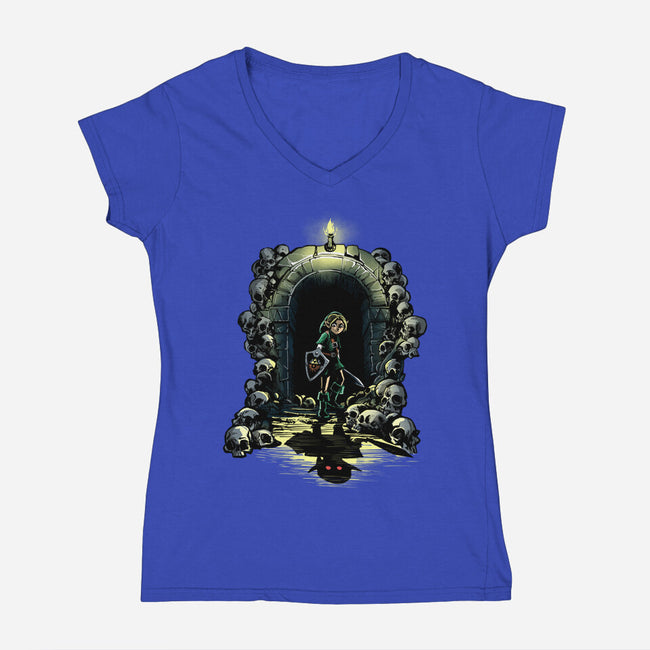 Link In The Dungeons-Womens-V-Neck-Tee-zascanauta