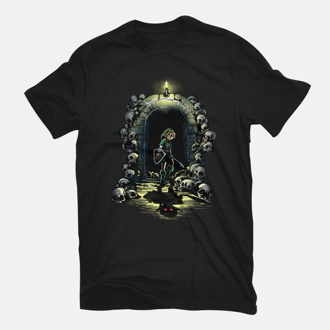 Link In The Dungeons-Womens-Fitted-Tee-zascanauta