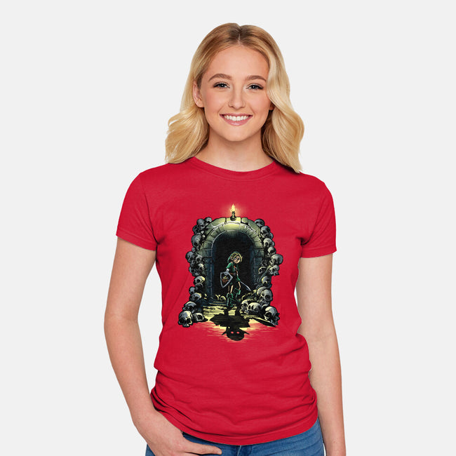 Link In The Dungeons-Womens-Fitted-Tee-zascanauta