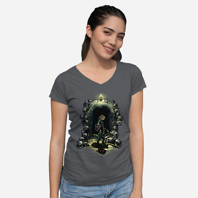 Link In The Dungeons-Womens-V-Neck-Tee-zascanauta