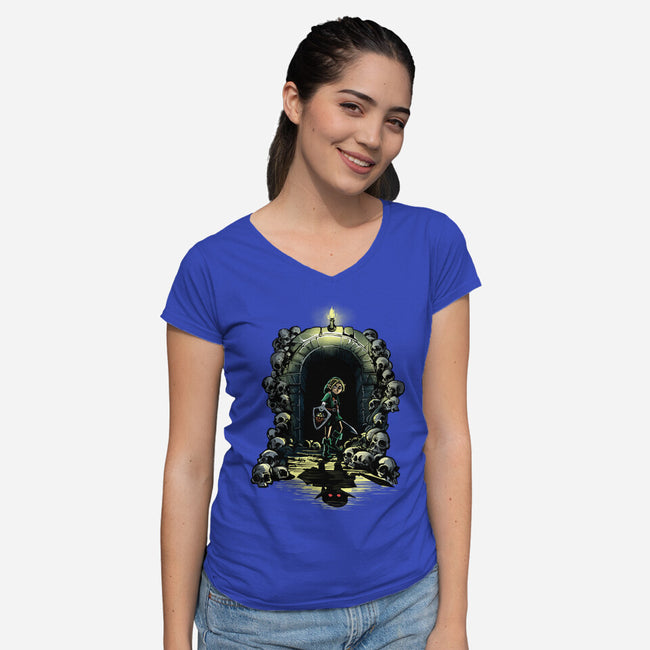 Link In The Dungeons-Womens-V-Neck-Tee-zascanauta