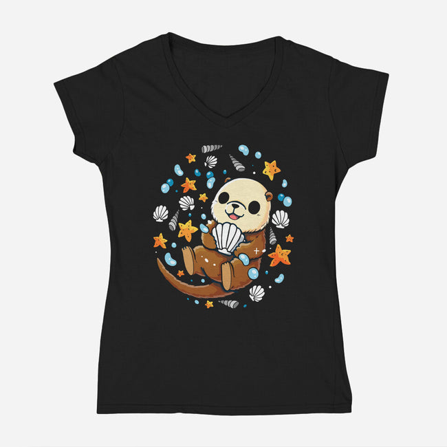 Sea Otter-Womens-V-Neck-Tee-Vallina84