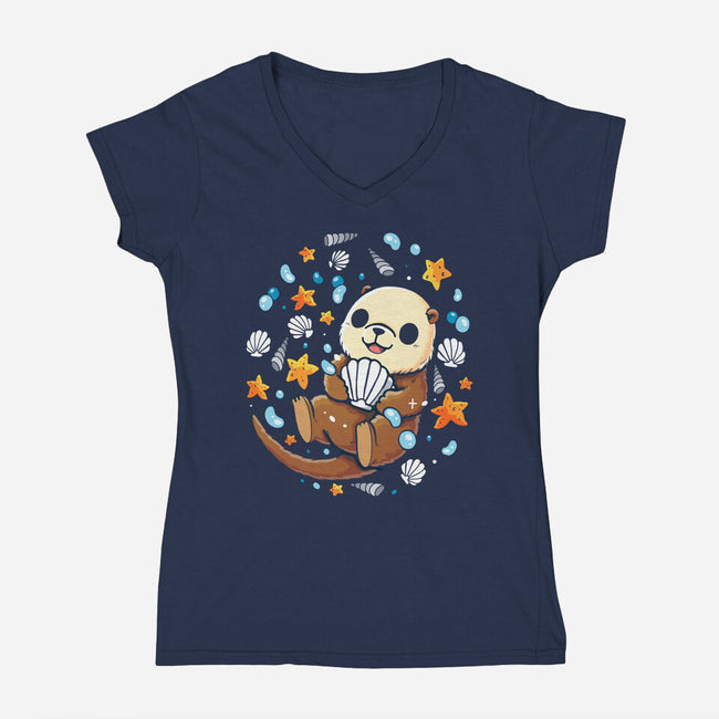 Sea Otter-Womens-V-Neck-Tee-Vallina84