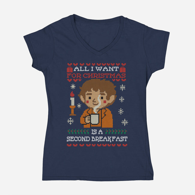 Second Breakfast Christmas-Womens-V-Neck-Tee-fanfabio