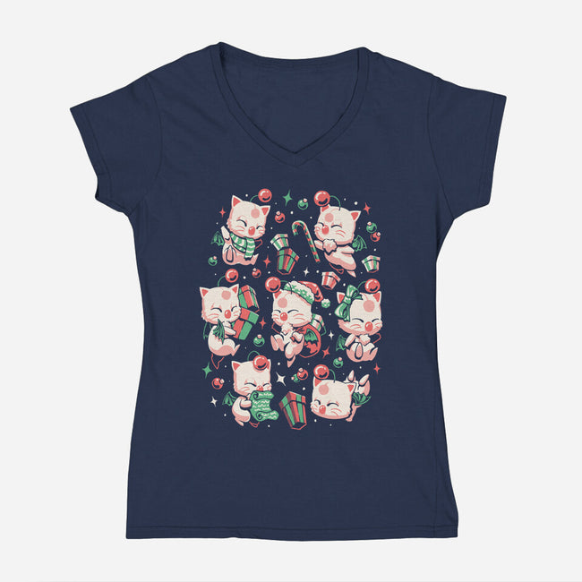 Merry Moogmas-Womens-V-Neck-Tee-eduely