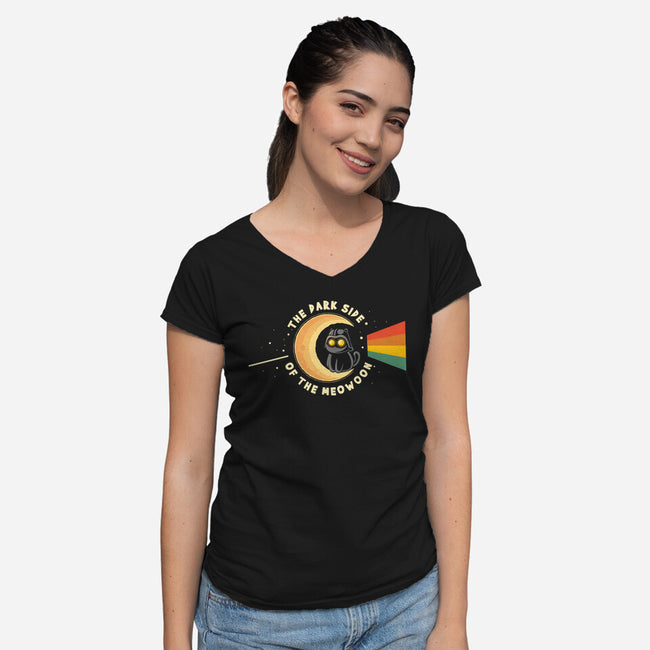 The Dark Side Of The Meowoon-Womens-V-Neck-Tee-erion_designs