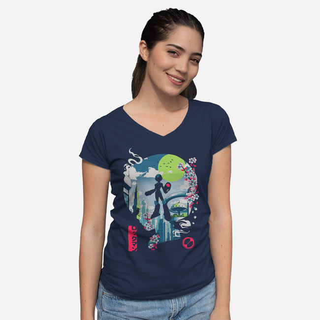 Mega City Hero-Womens-V-Neck-Tee-Arinesart