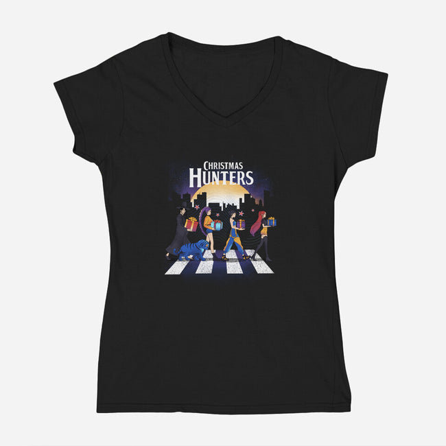 Christmas Hunters-Womens-V-Neck-Tee-dandingeroz