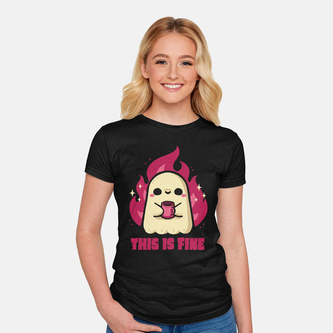 This Is Fine Ghost Coffee-Womens-Fitted-Tee-xMorfina