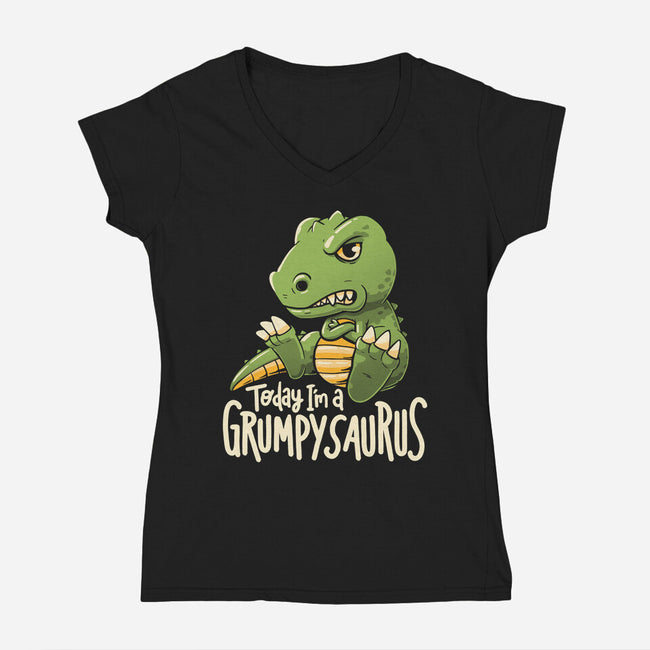 Grumpysaurus-Womens-V-Neck-Tee-koalastudio