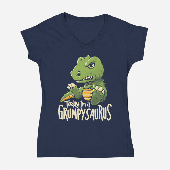 Grumpysaurus-Womens-V-Neck-Tee-koalastudio