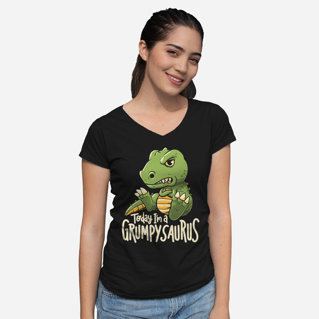 Grumpysaurus-Womens-V-Neck-Tee-koalastudio