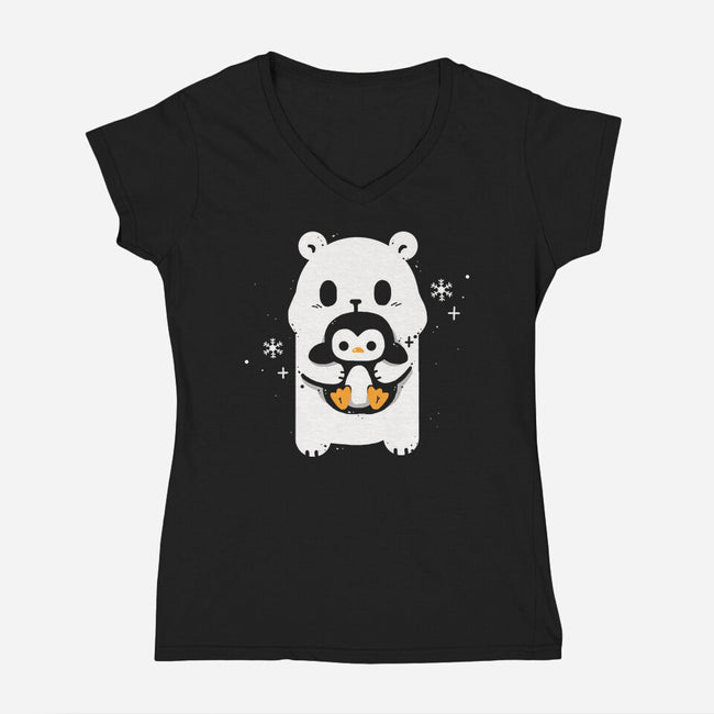 Polar Hug-Womens-V-Neck-Tee-Vallina84