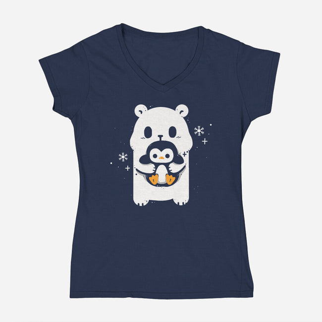 Polar Hug-Womens-V-Neck-Tee-Vallina84