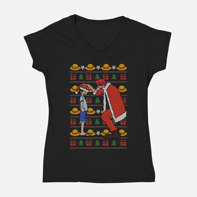 Christmas Hat-Womens-V-Neck-Tee-fanfabio