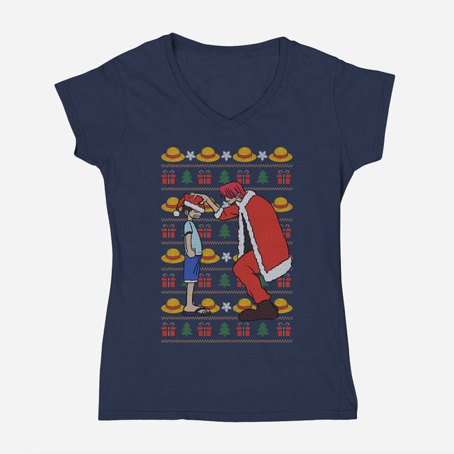 Christmas Hat-Womens-V-Neck-Tee-fanfabio