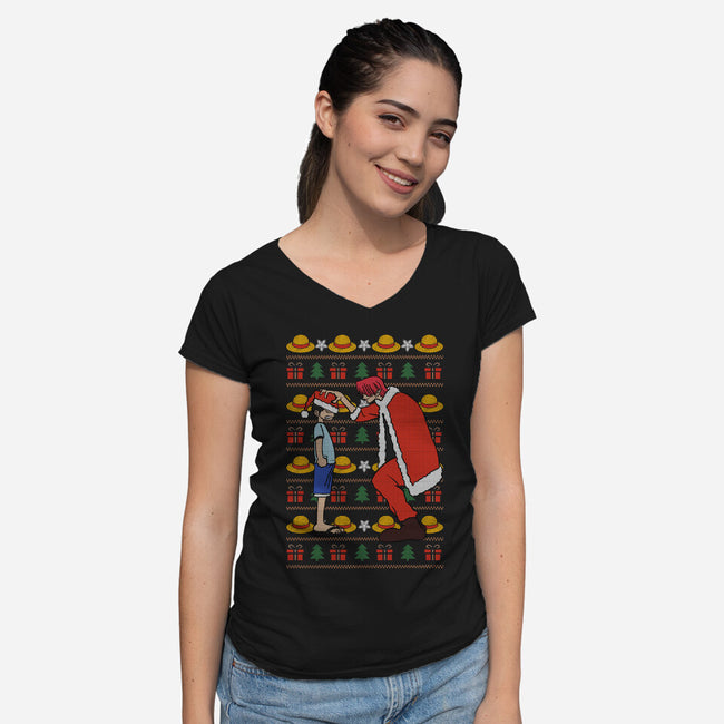 Christmas Hat-Womens-V-Neck-Tee-fanfabio