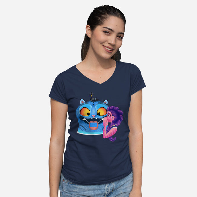 Are You A Good Demon Hunter-Womens-V-Neck-Tee-DrawnByBryan