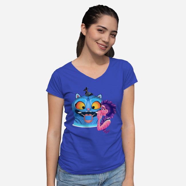 Are You A Good Demon Hunter-Womens-V-Neck-Tee-DrawnByBryan