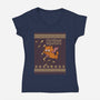 Christmas Superhero-Womens-V-Neck-Tee-imisko