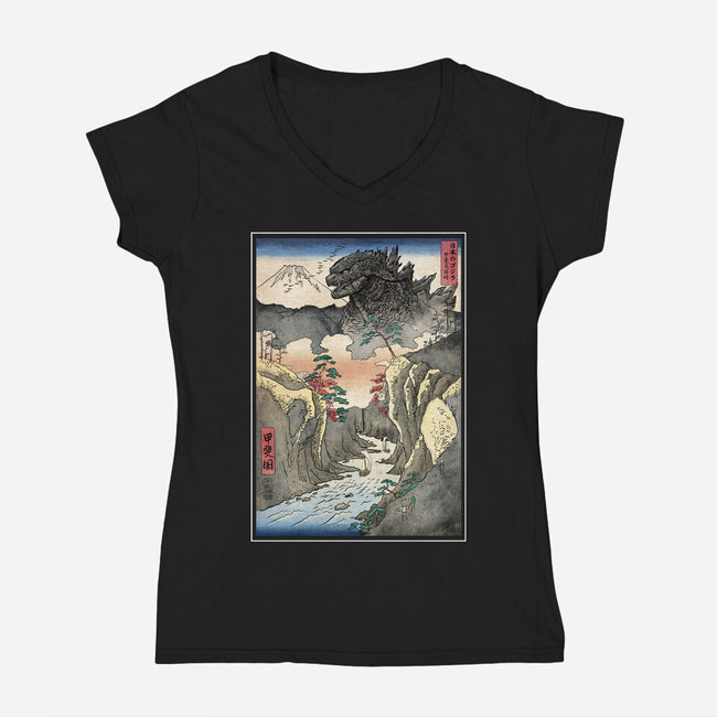 King Of Kaiju In Inume Pass-Womens-V-Neck-Tee-DrMonekers