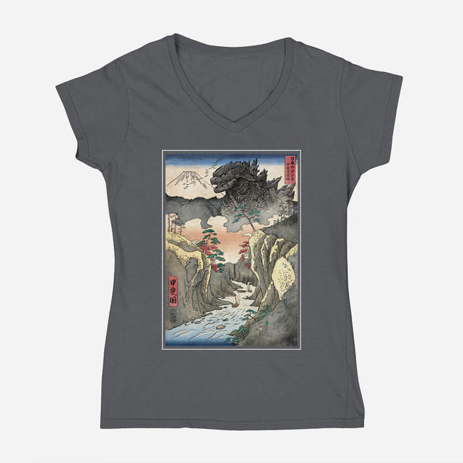 King Of Kaiju In Inume Pass-Womens-V-Neck-Tee-DrMonekers