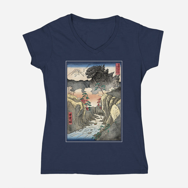 King Of Kaiju In Inume Pass-Womens-V-Neck-Tee-DrMonekers