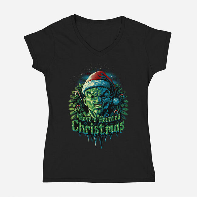 Haunted Christmas-Womens-V-Neck-Tee-daobiwan