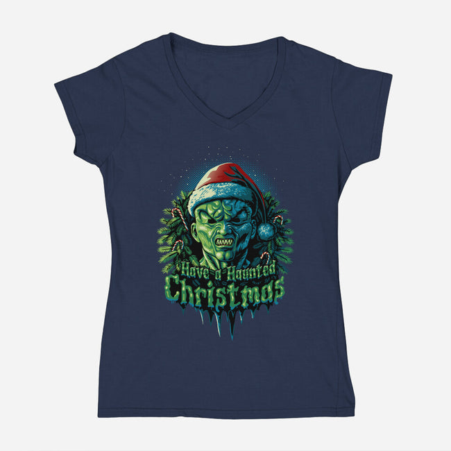 Haunted Christmas-Womens-V-Neck-Tee-daobiwan
