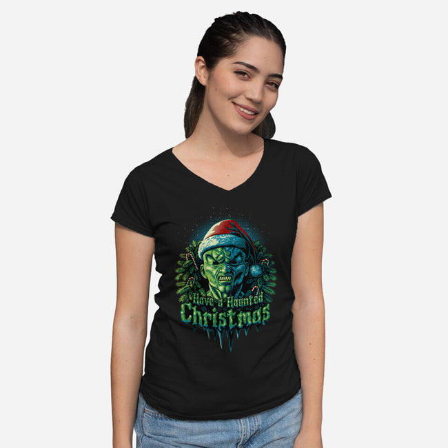 Haunted Christmas-Womens-V-Neck-Tee-daobiwan