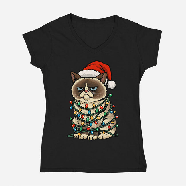 Jolly Christmas Cat-Womens-V-Neck-Tee-GoshWow