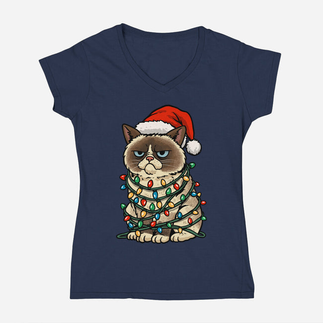 Jolly Christmas Cat-Womens-V-Neck-Tee-GoshWow