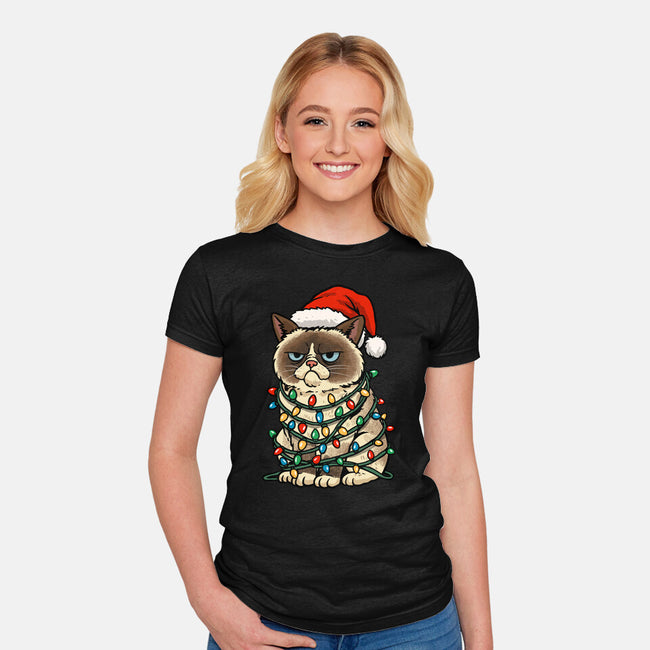 Jolly Christmas Cat-Womens-Fitted-Tee-GoshWow