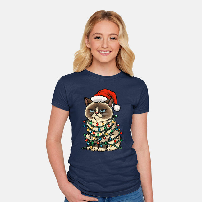 Jolly Christmas Cat-Womens-Fitted-Tee-GoshWow