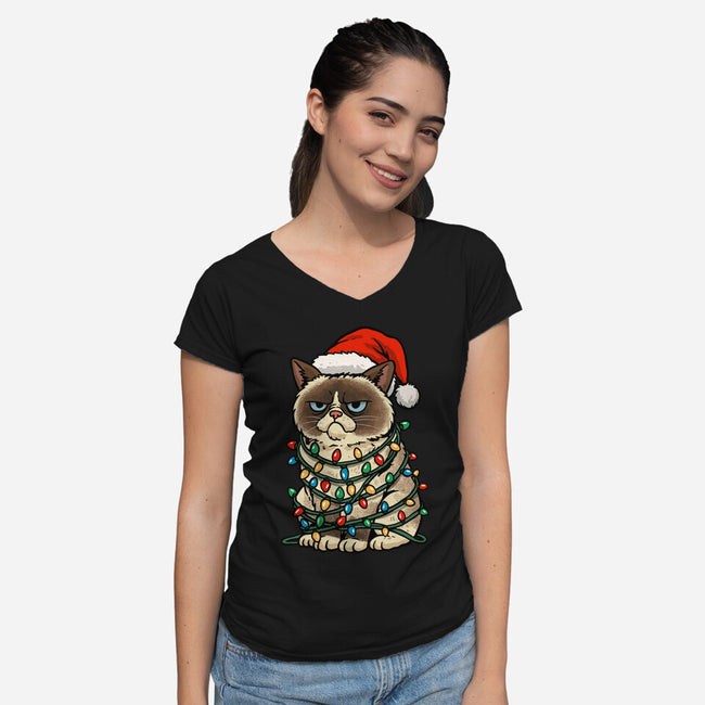 Jolly Christmas Cat-Womens-V-Neck-Tee-GoshWow