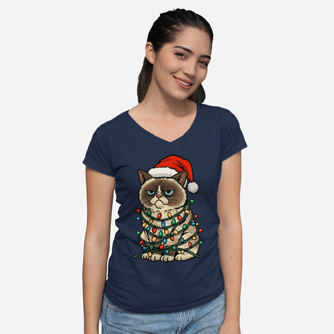 Jolly Christmas Cat-Womens-V-Neck-Tee-GoshWow
