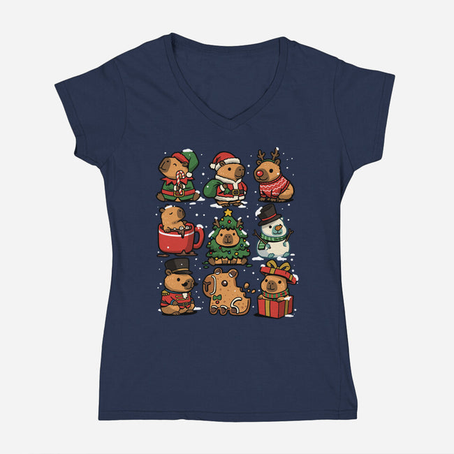 Christmas Capybaras-Womens-V-Neck-Tee-GoshWow