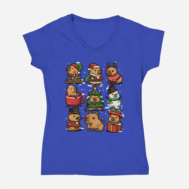 Christmas Capybaras-Womens-V-Neck-Tee-GoshWow