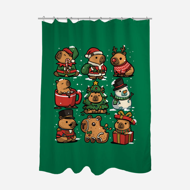 Christmas Capybaras-None-Polyester-Shower Curtain-GoshWow
