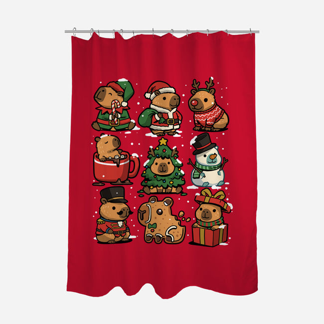Christmas Capybaras-None-Polyester-Shower Curtain-GoshWow