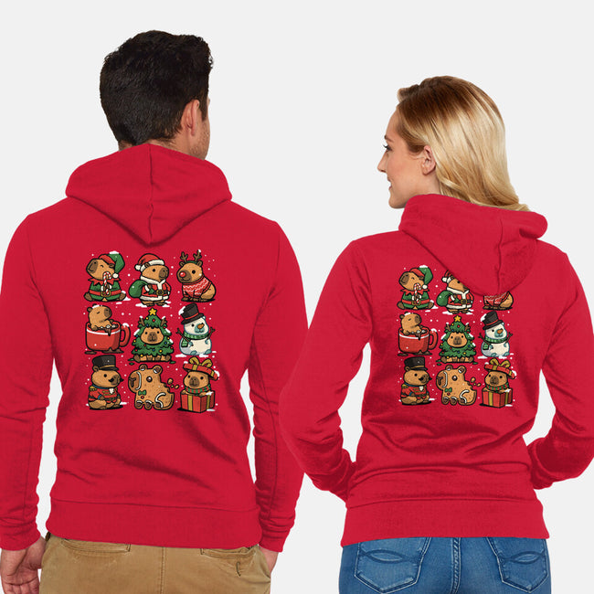 Christmas Capybaras-Unisex-Zip-Up-Sweatshirt-GoshWow
