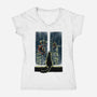 Curious Cat Superheroes-Womens-V-Neck-Tee-zascanauta