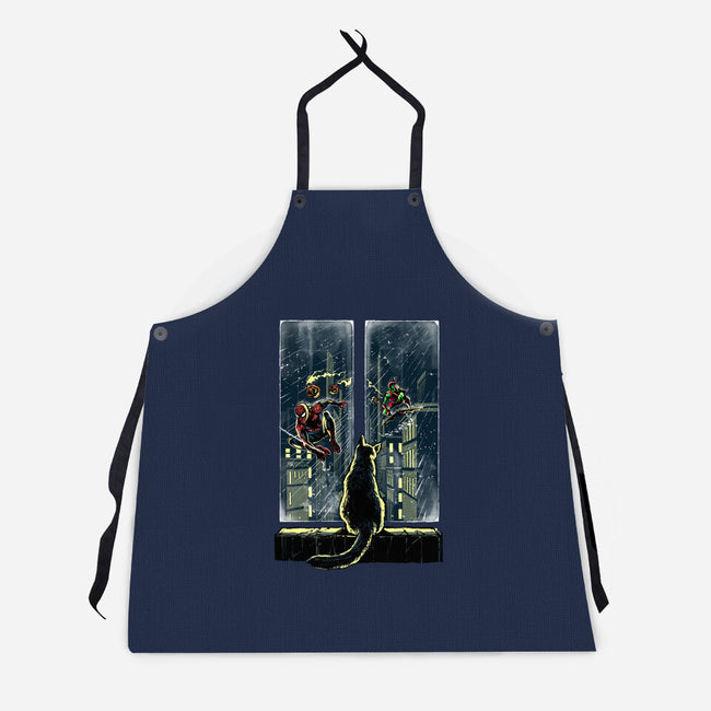 Curious Cat Superheroes-Unisex-Kitchen-Apron-zascanauta