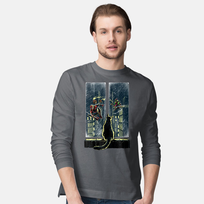 Curious Cat Superheroes-Mens-Long Sleeved-Tee-zascanauta