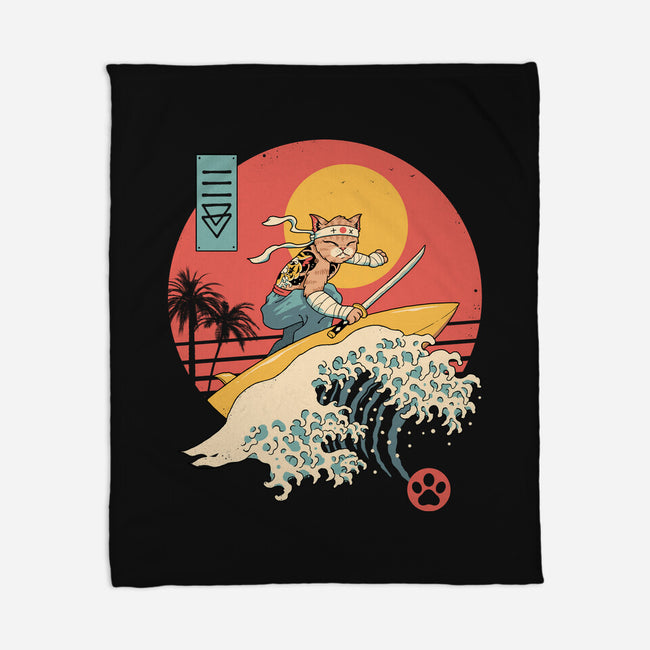 Catana Cat Surf Sunset Wave-None-Fleece-Blanket-vp021