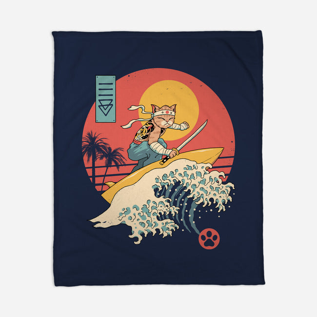 Catana Cat Surf Sunset Wave-None-Fleece-Blanket-vp021